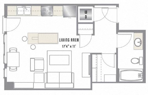 Floor plan for studio, 1 bath, 475 sqft